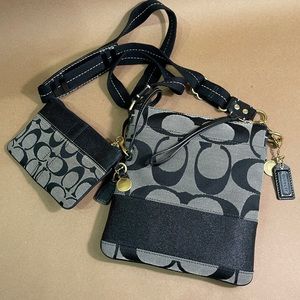 Coach 10129 Grey & Black Swingpack Sling Crossbody